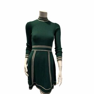 Vintage 1970’s Roncelli Green Ribbed Knit Wool Blend Fit & Flare Dress - Size 9